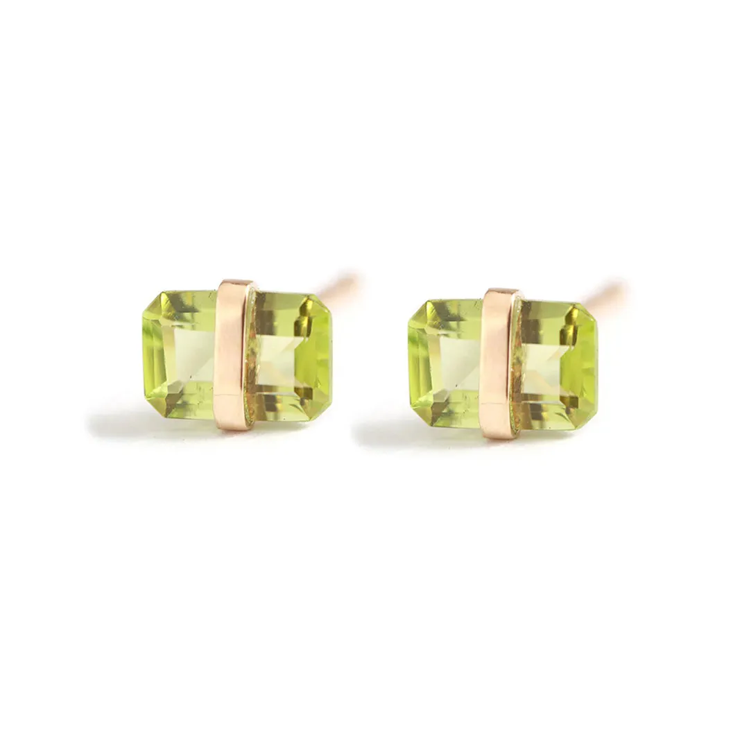 Bezel-Wrapped Peridot Stud Earrings