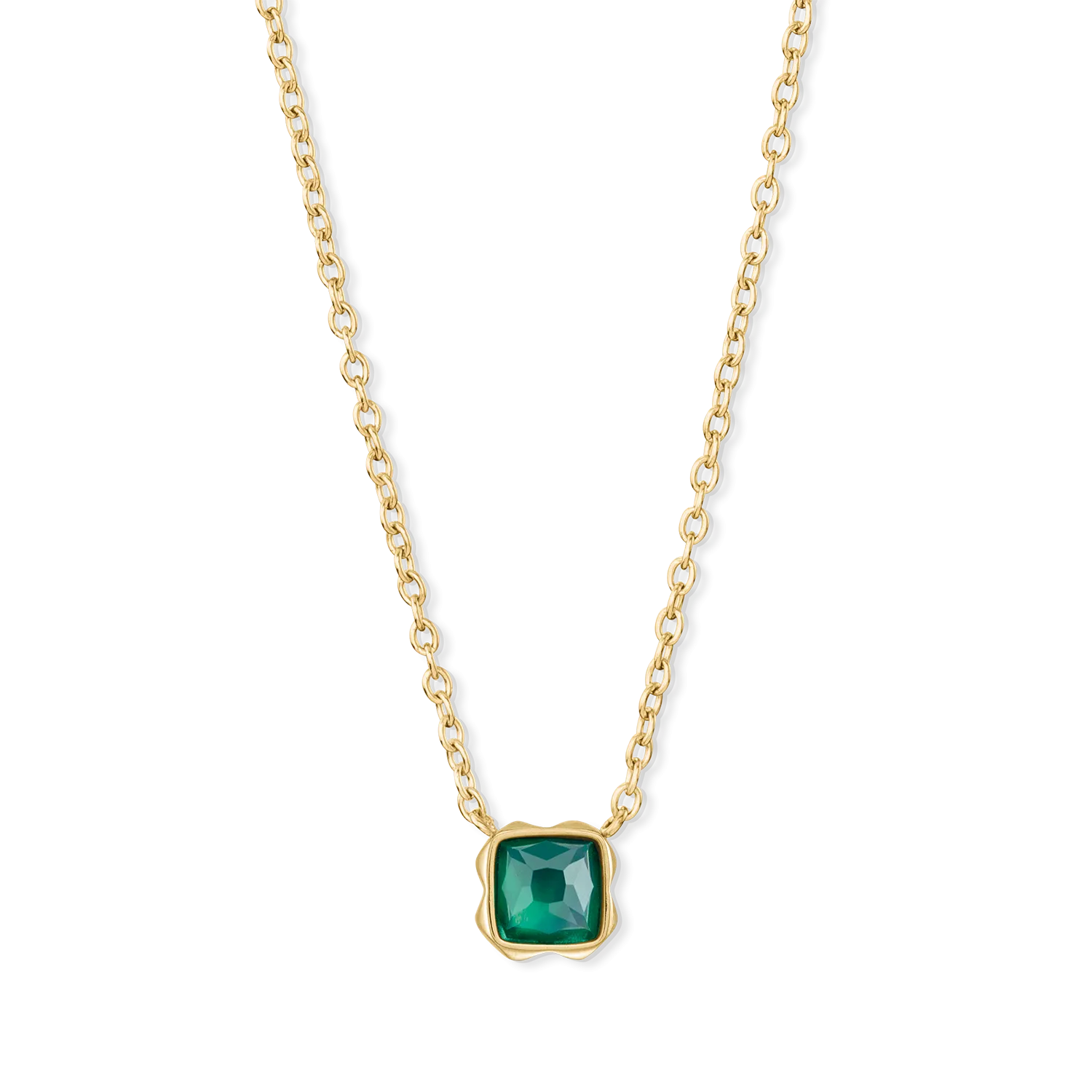 Birthstone May Necklace Green Agate Gold