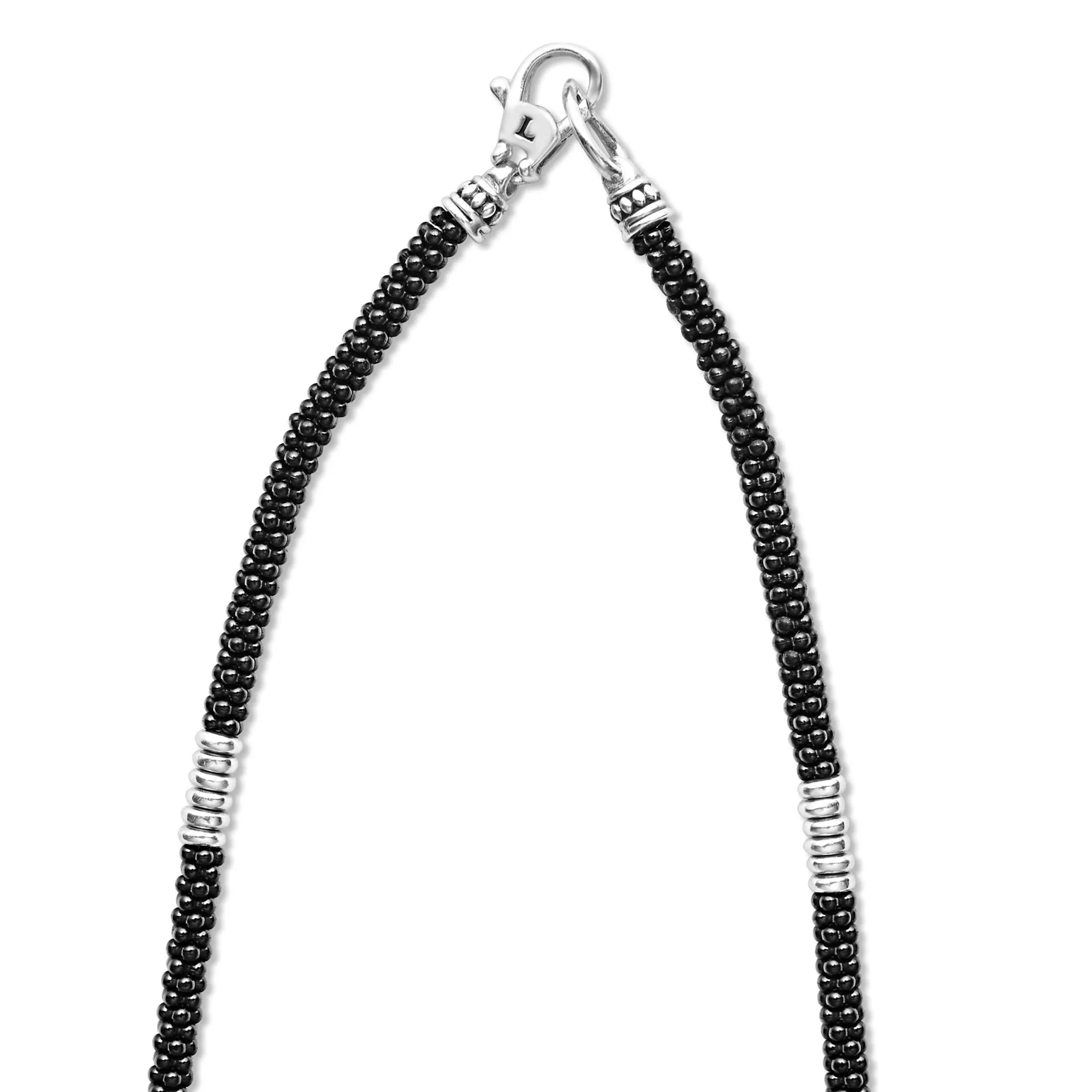 Black Caviar Silver Station Ceramic Beaded Necklace