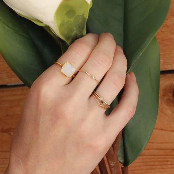 Black Gem Stackable Gold Ring