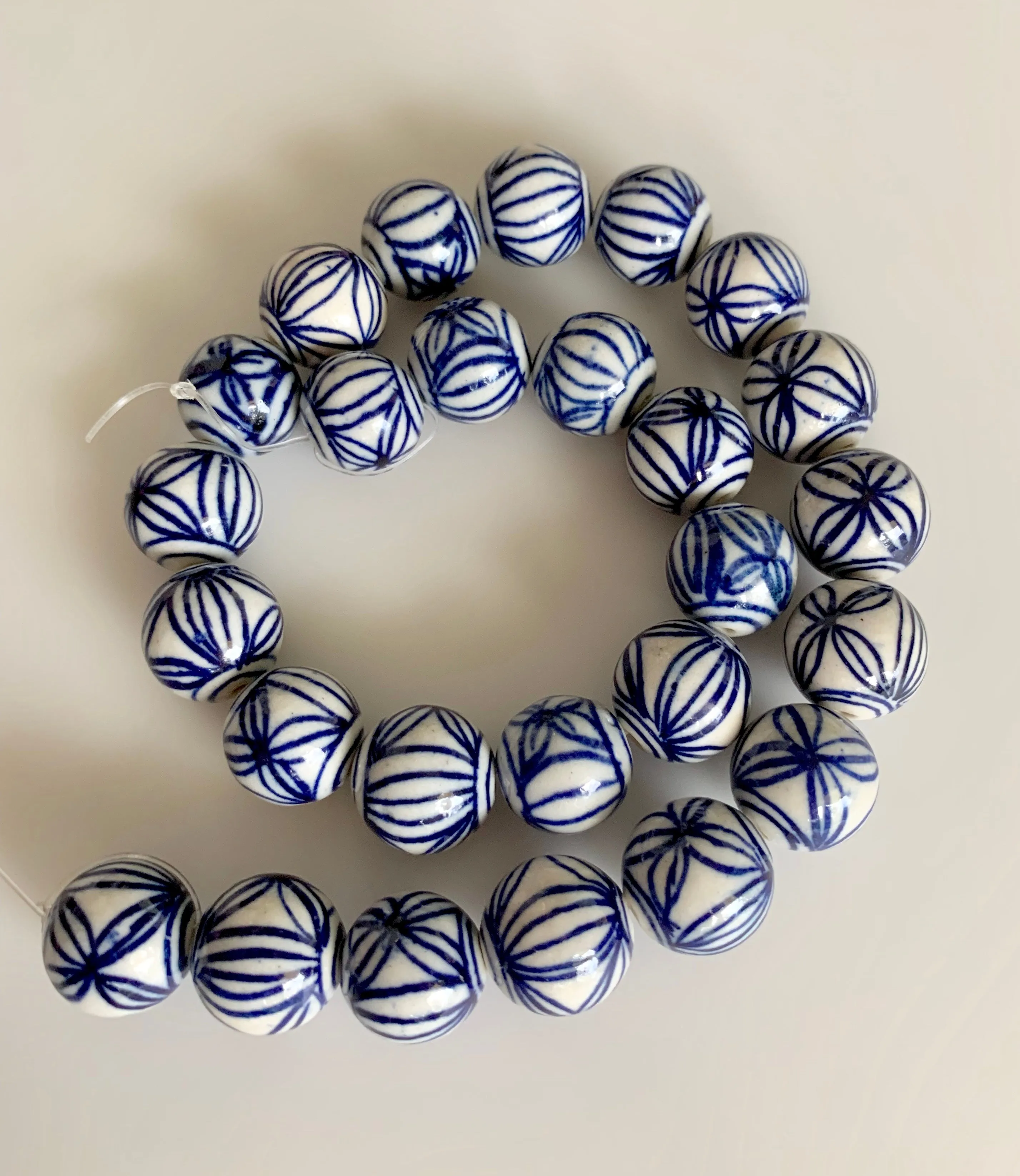 Blue and White Porcelain Chinoiserie Bead Necklace