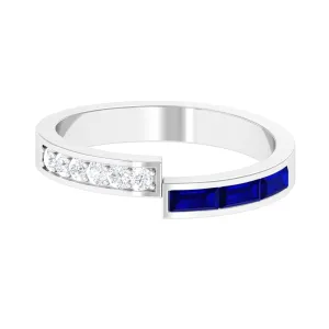 Blue Sapphire and Diamond Band Ring