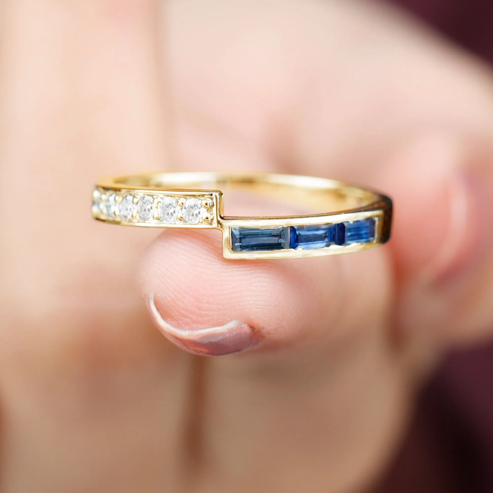 Blue Sapphire and Diamond Band Ring