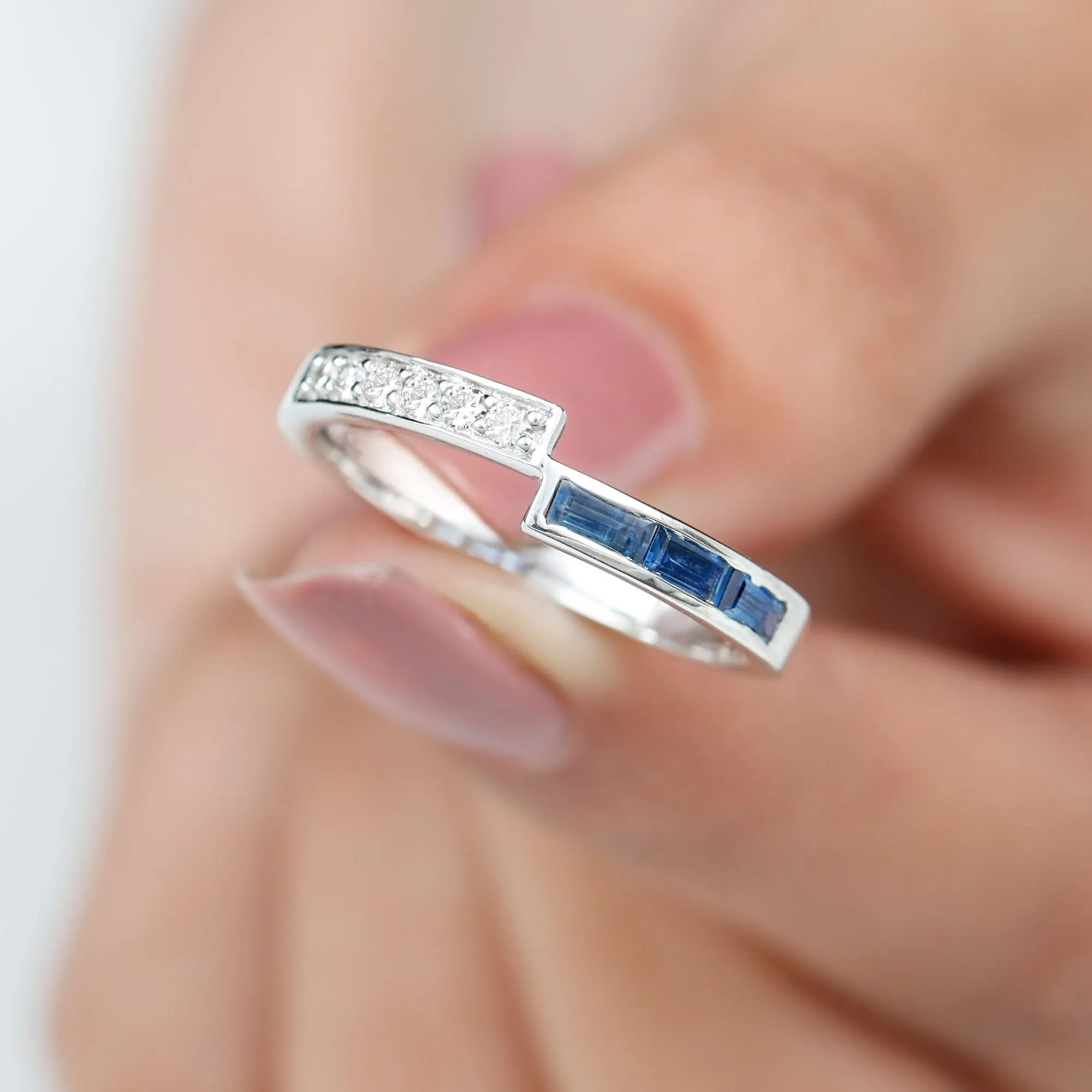 Blue Sapphire and Diamond Band Ring