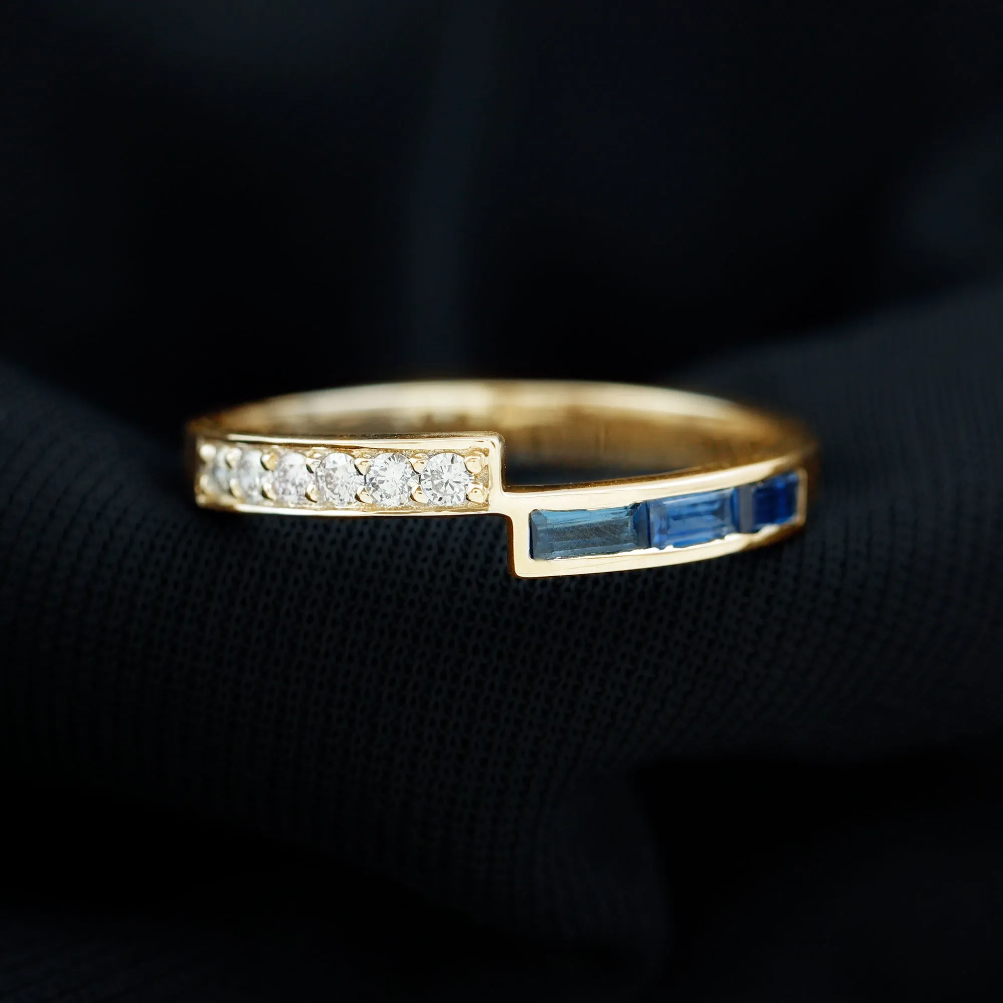 Blue Sapphire and Diamond Band Ring