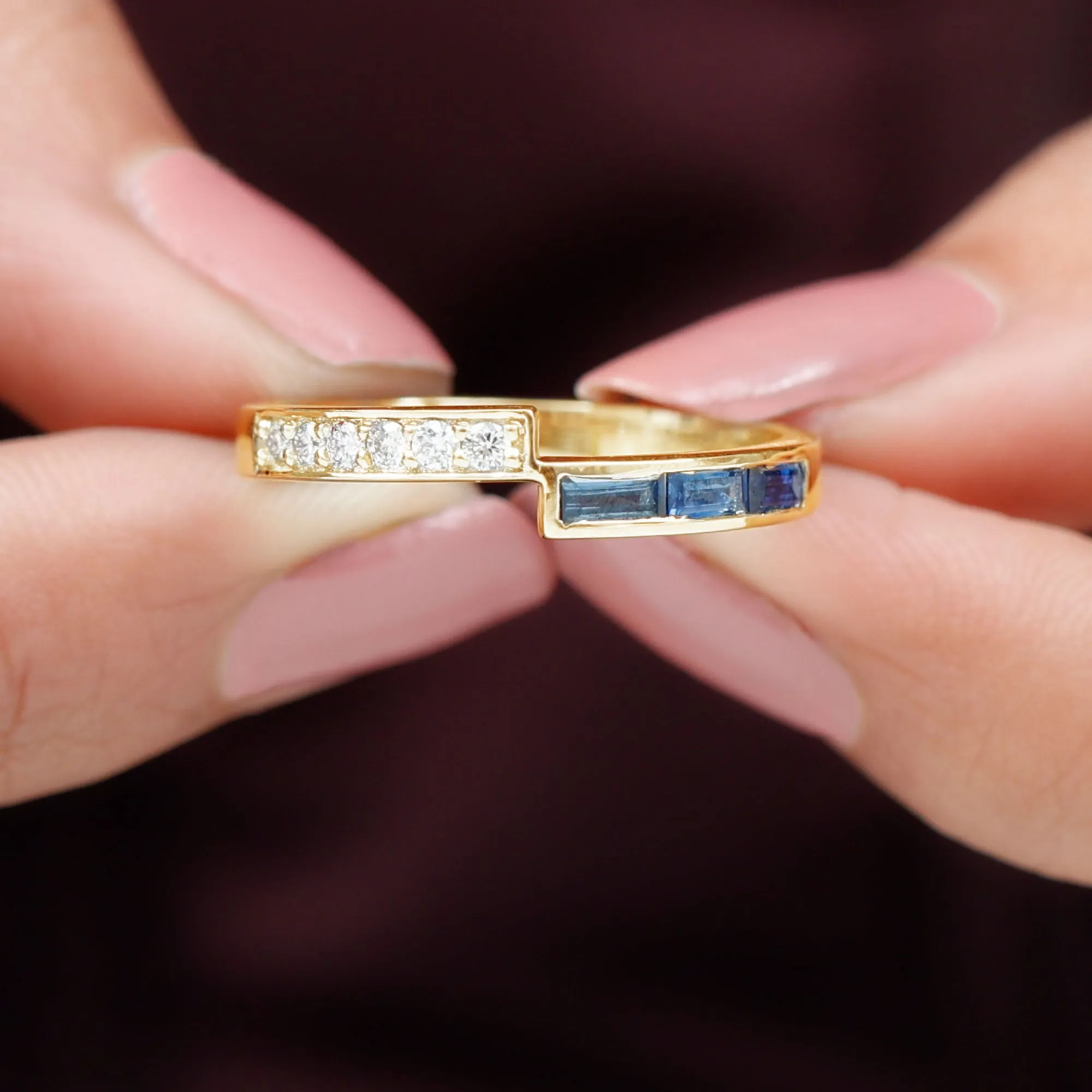 Blue Sapphire and Diamond Band Ring