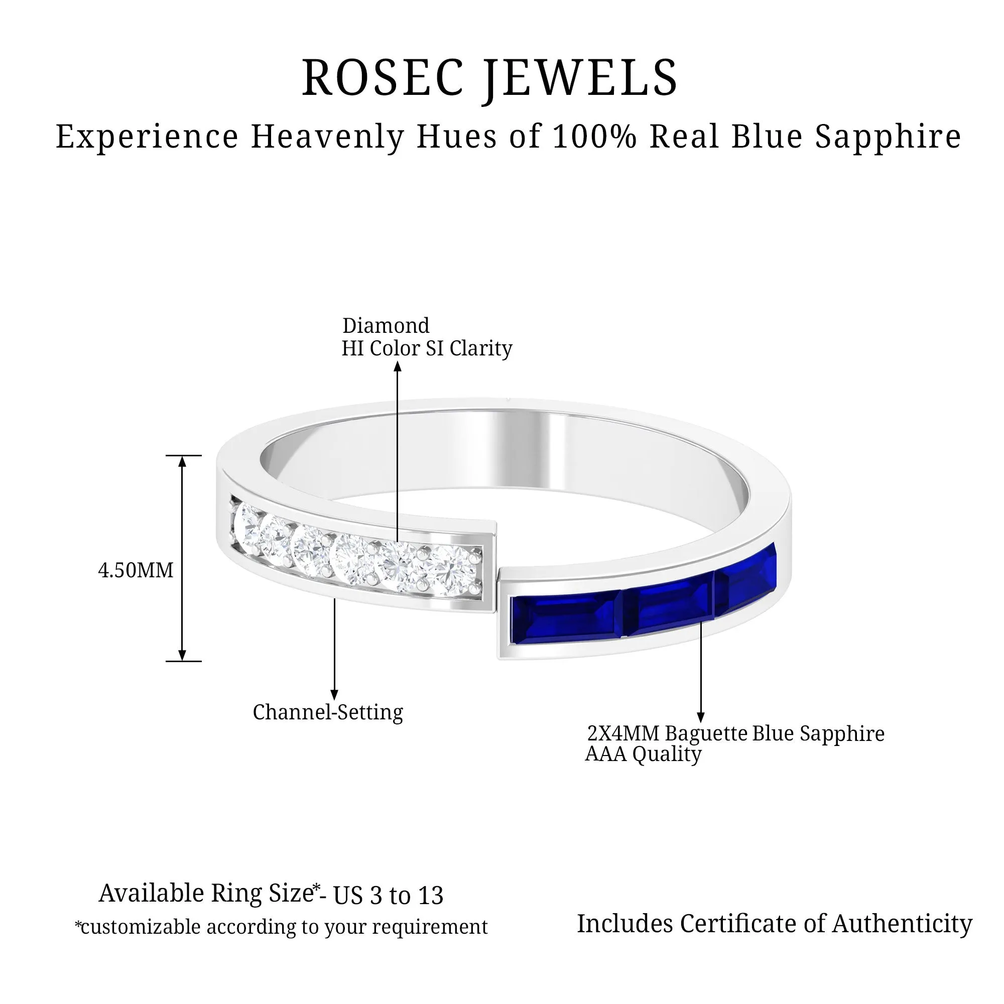 Blue Sapphire and Diamond Band Ring