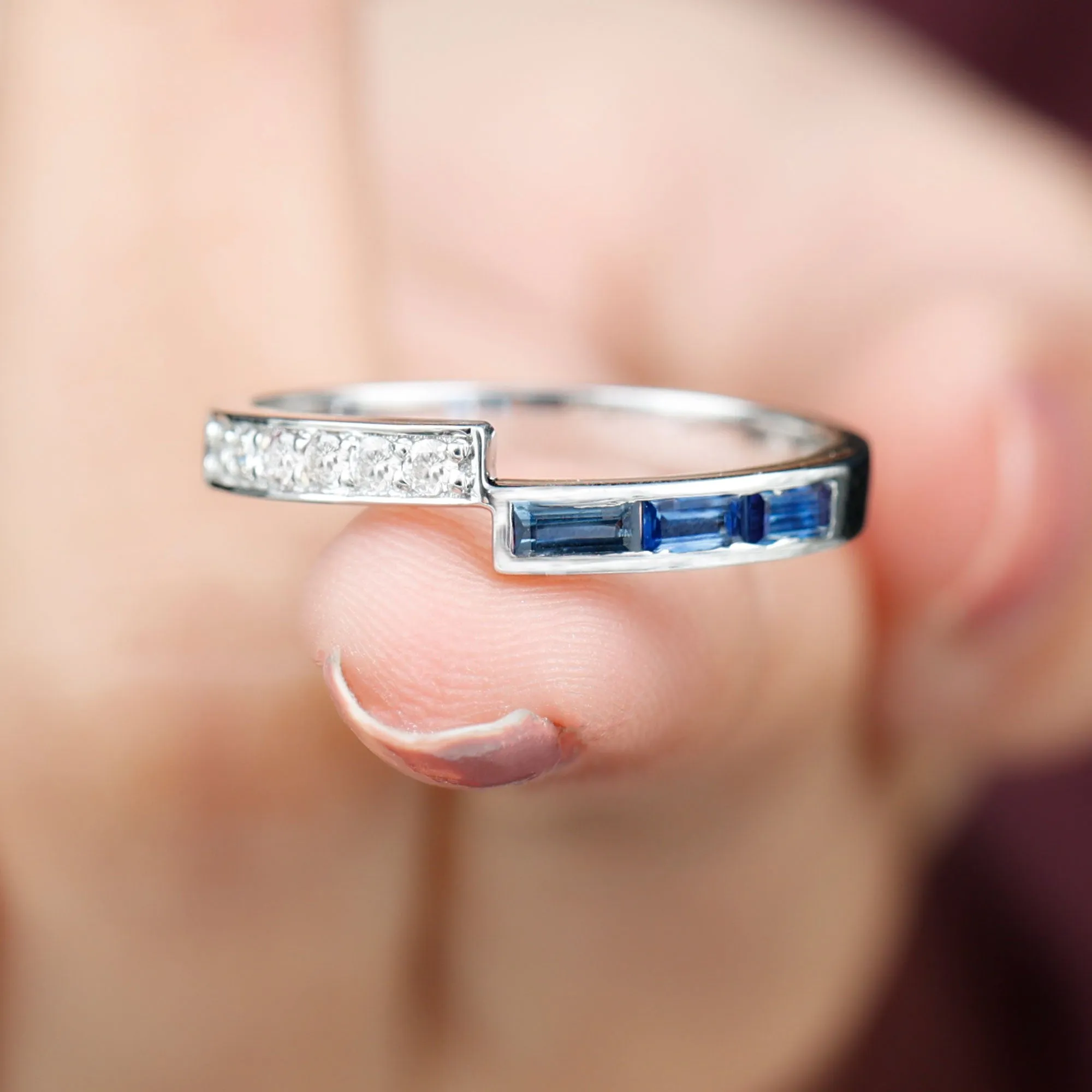 Blue Sapphire and Diamond Band Ring