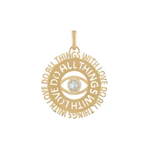 Blue Topaz Do All Things With Love Mantra Pendant