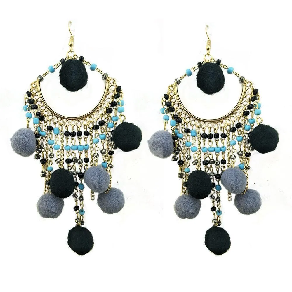 Bohemian statement ball hairpin exaggerated earrings pendant earrings