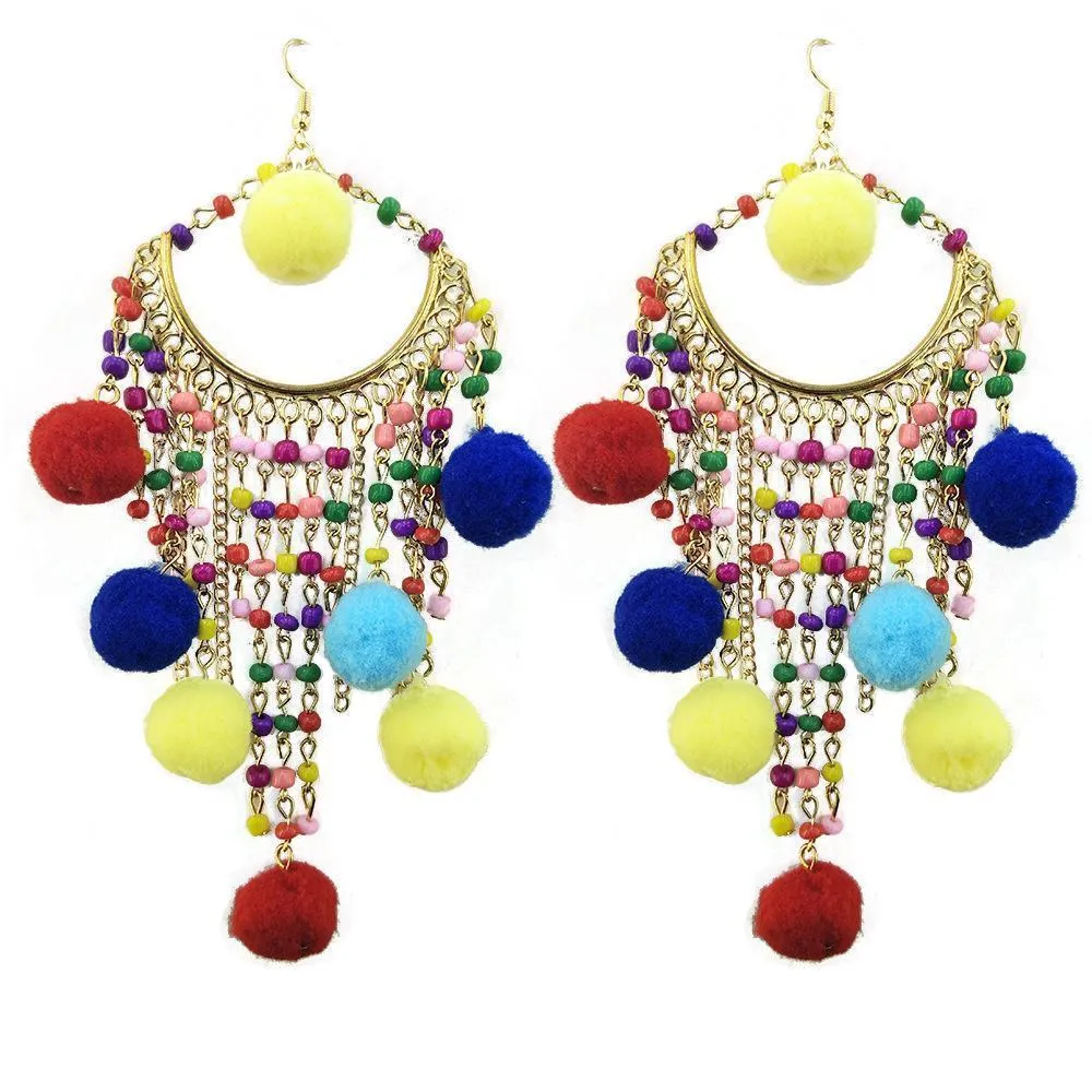 Bohemian statement ball hairpin exaggerated earrings pendant earrings