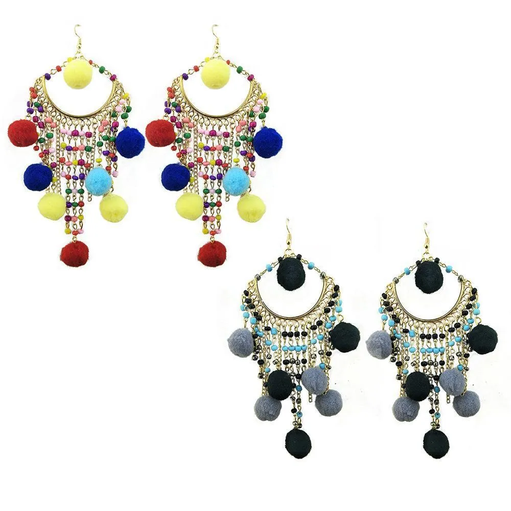 Bohemian statement ball hairpin exaggerated earrings pendant earrings