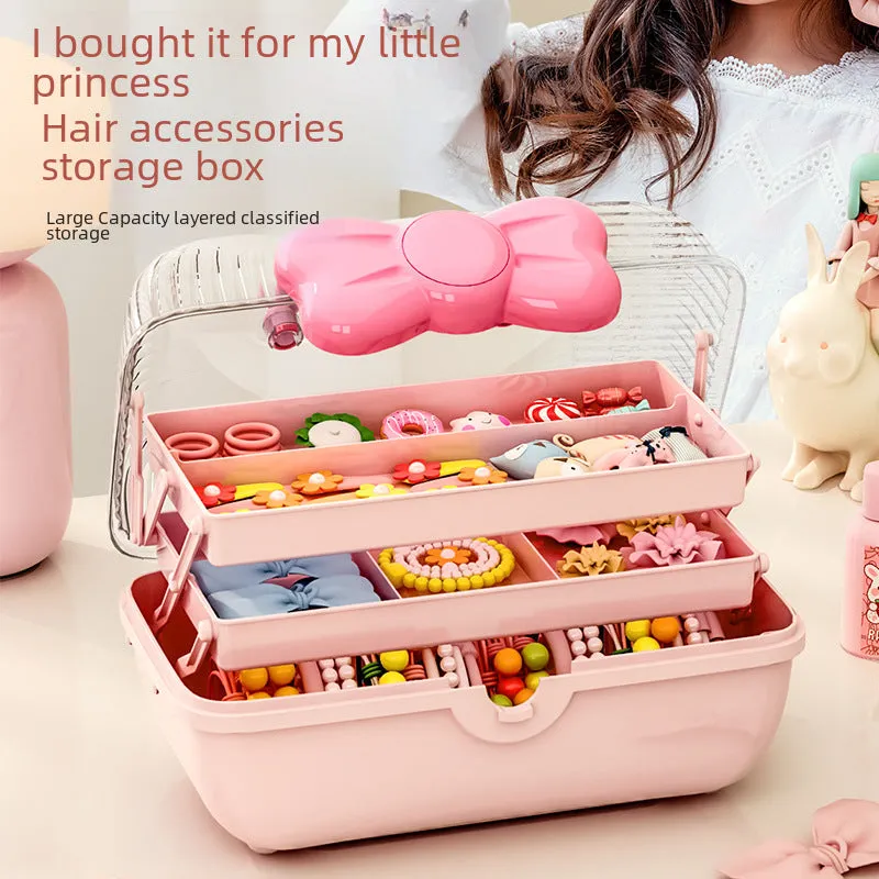 Bow hair accessories storage box cute children's hairpin hairpin jewelry cosmetics desktop dust-proof jewelry storage box