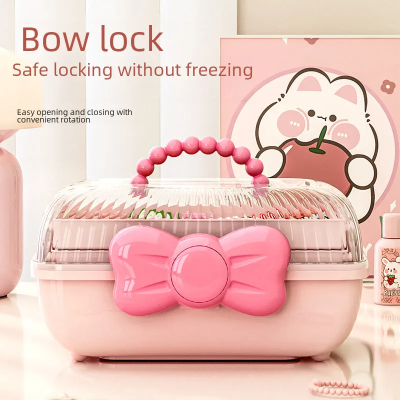 Bow hair accessories storage box cute children's hairpin hairpin jewelry cosmetics desktop dust-proof jewelry storage box