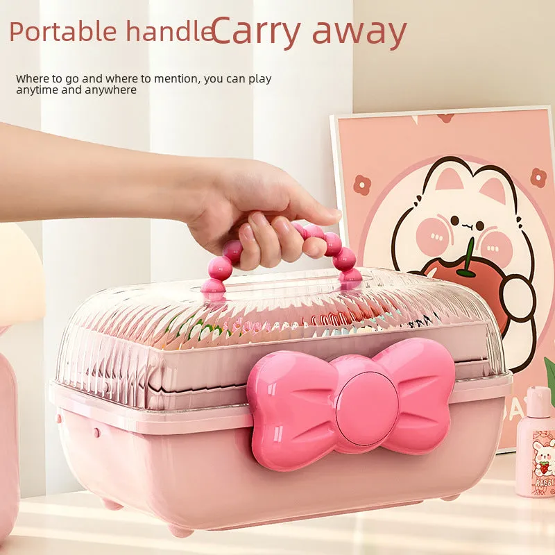 Bow hair accessories storage box cute children's hairpin hairpin jewelry cosmetics desktop dust-proof jewelry storage box