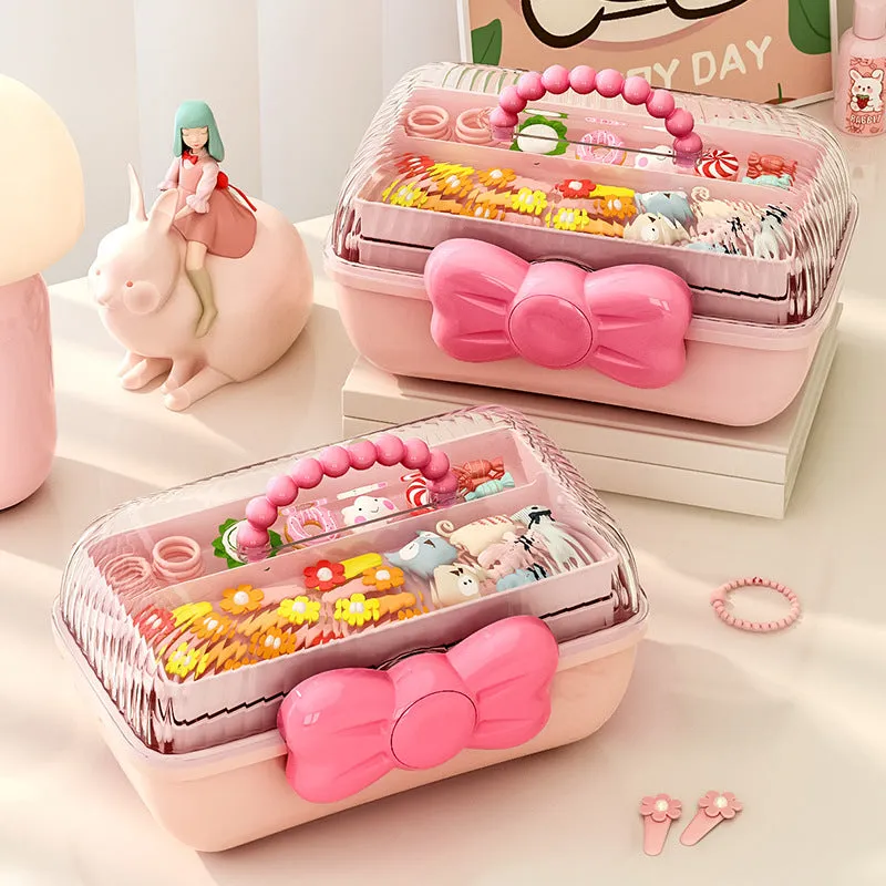 Bow hair accessories storage box cute children's hairpin hairpin jewelry cosmetics desktop dust-proof jewelry storage box