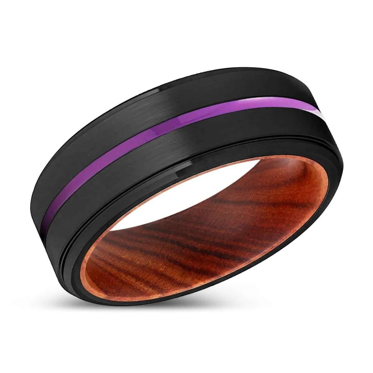 BOWRAL | IRON Wood, Black Tungsten Ring, Purple Groove, Stepped Edge