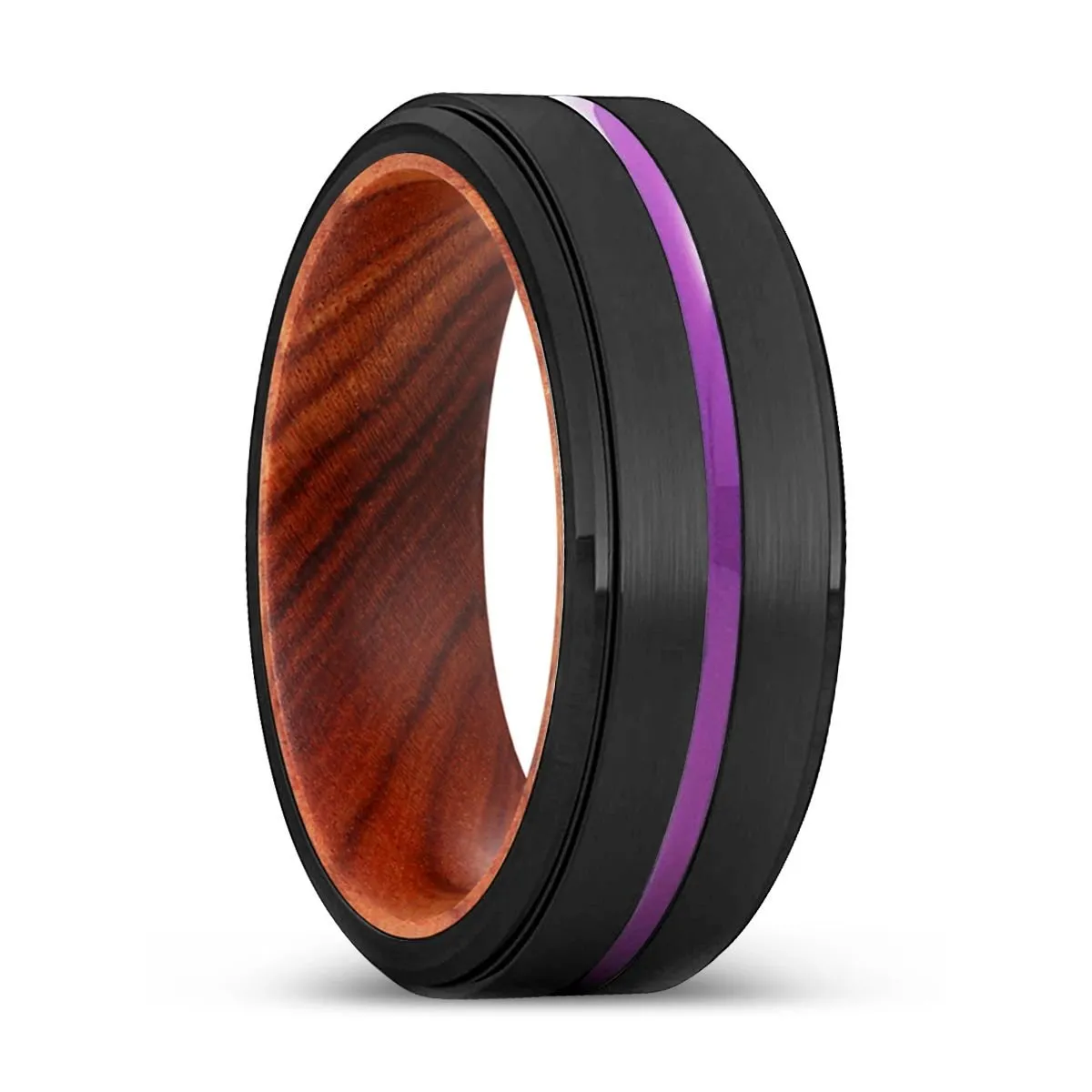 BOWRAL | IRON Wood, Black Tungsten Ring, Purple Groove, Stepped Edge