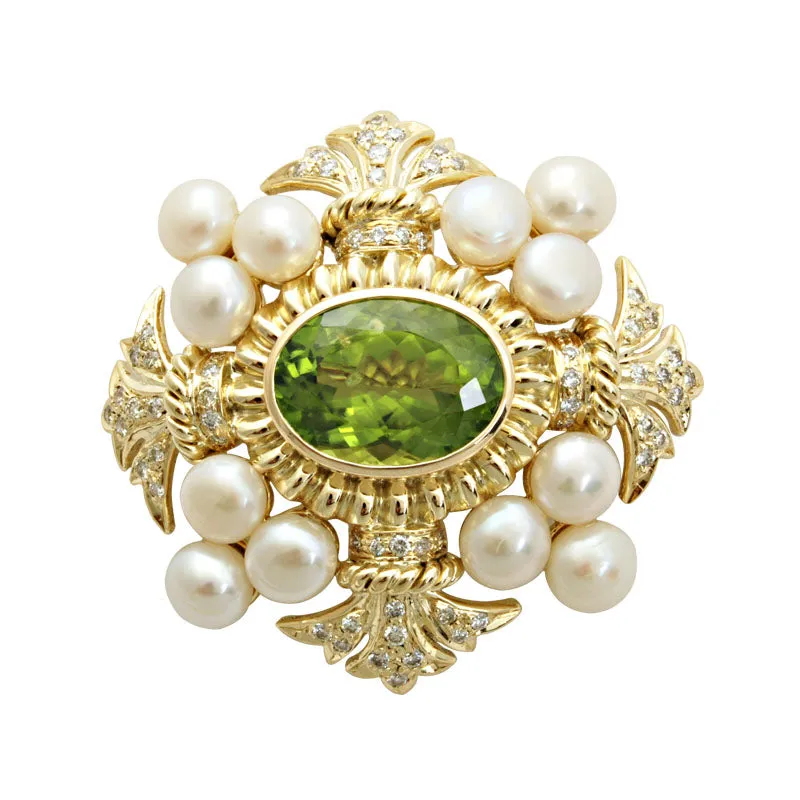 Brooch-Peridot, Pearl and Diamond  (1567B)