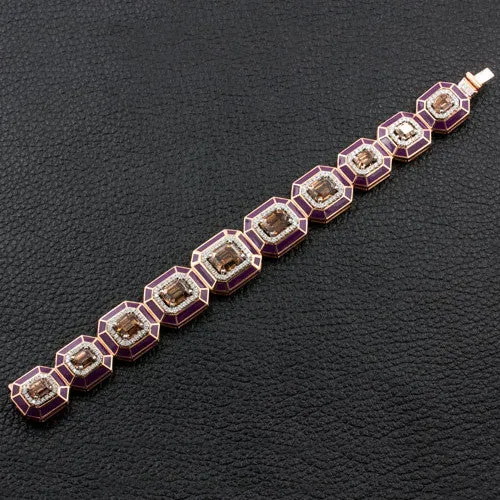 Brown & White Diamond Bracelet with Enamel Accents