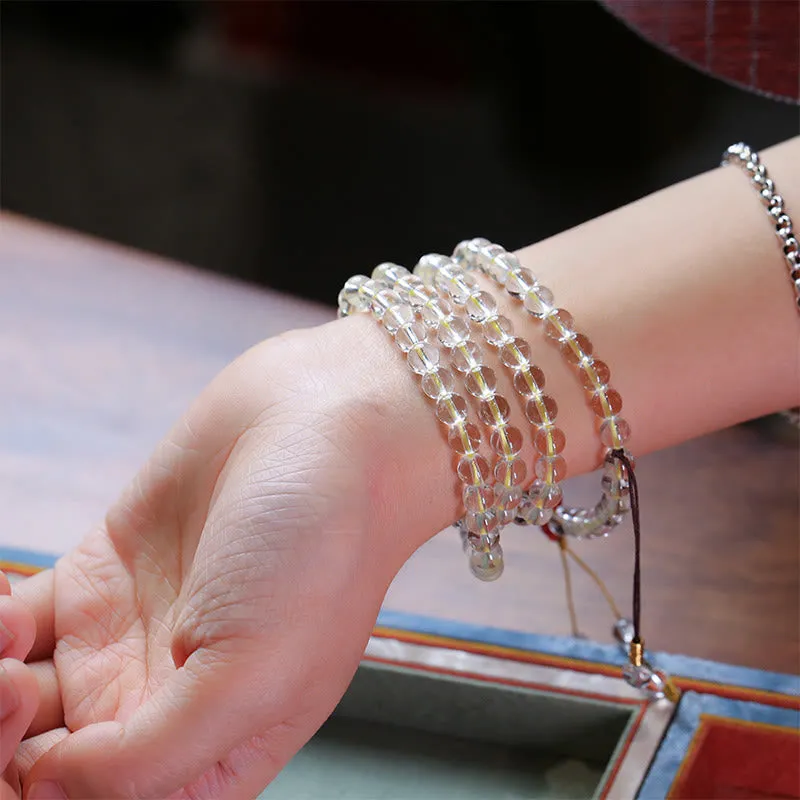 Buddha Stones 108 Mala Beads 925 Sterling Silver Natural White Agate Red Agate Quadruple Wrap Protection Bracelet