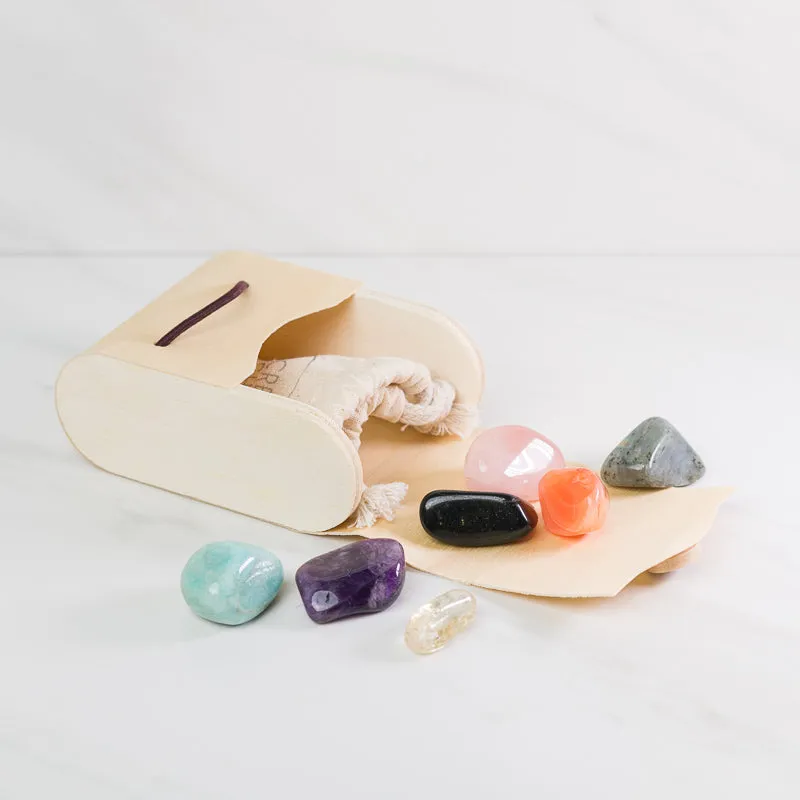 Chakra Alignment Large Gem Stone set in wood gift box