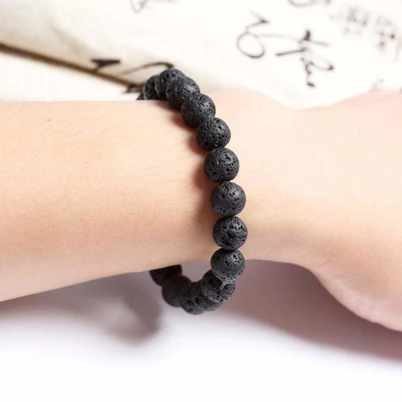 Chakra Lava  Bracelet Black Lava Healing Balance Beads