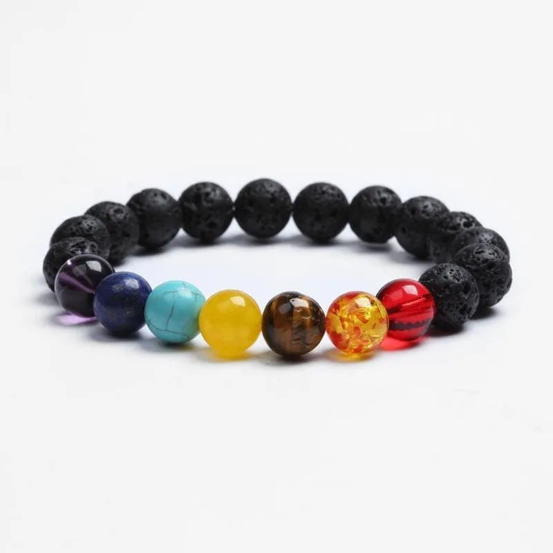 Chakra Lava  Bracelet Black Lava Healing Balance Beads