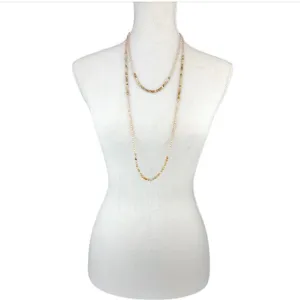 Champagne Fresh Water Pearls and Jasper Stones Long Necklace