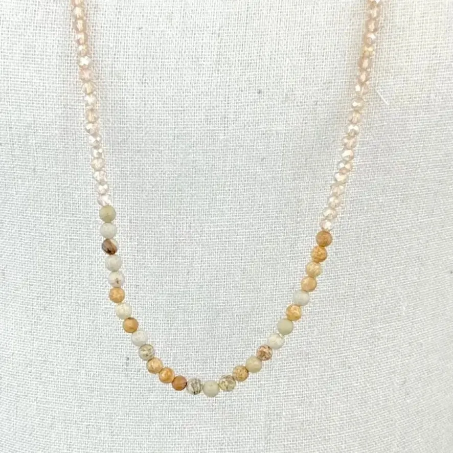 Champagne Fresh Water Pearls and Jasper Stones Long Necklace