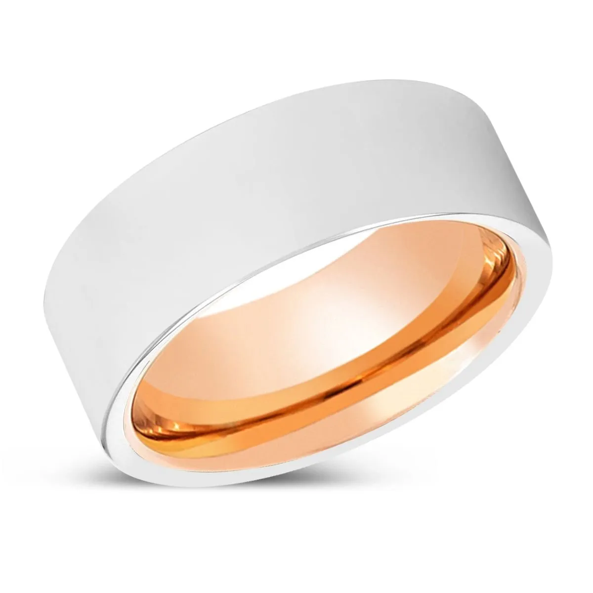 CHAPMAN | Rose Gold Ring, Silver Tungsten Ring, Shiny, Flat