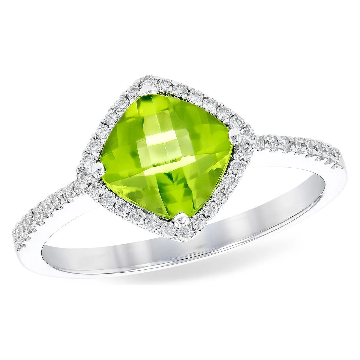 Checkerboard Peridot with Diamond Halo Ring