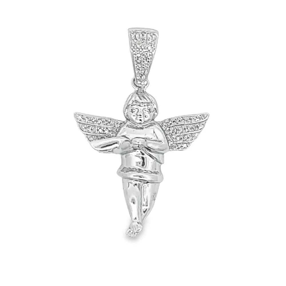 Cherub Angel Mini Diamond Pendant .925 Sterling Silver