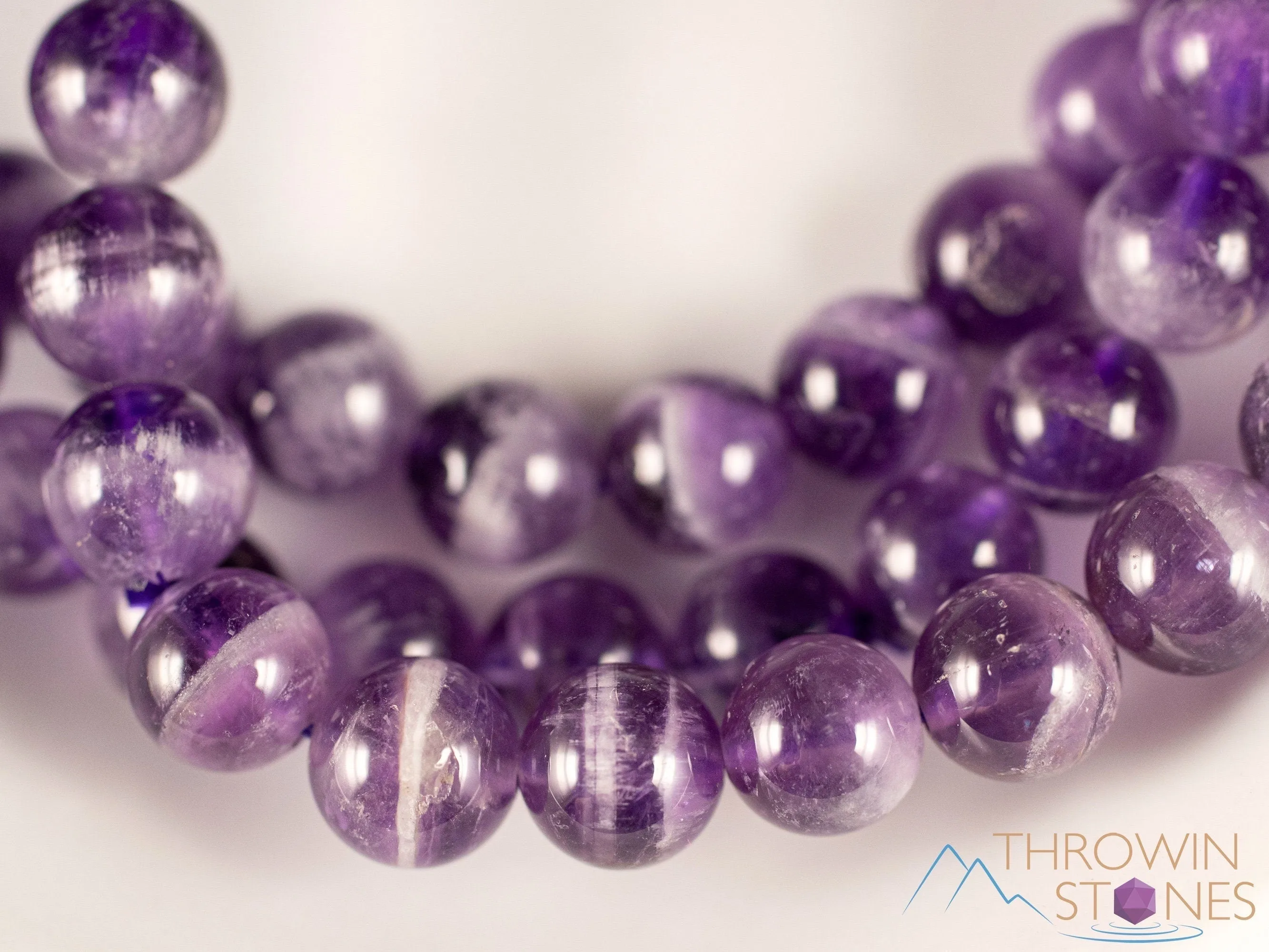 CHEVRON AMETHYST Crystal Bracelet - Round Beads - Beaded Bracelet, Birthstone Bracelet, Handmade Jewelry, Healing Crystal Bracelet, E0607