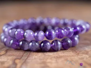 CHEVRON AMETHYST Crystal Bracelet - Round Beads - Beaded Bracelet, Birthstone Bracelet, Handmade Jewelry, Healing Crystal Bracelet, E0607