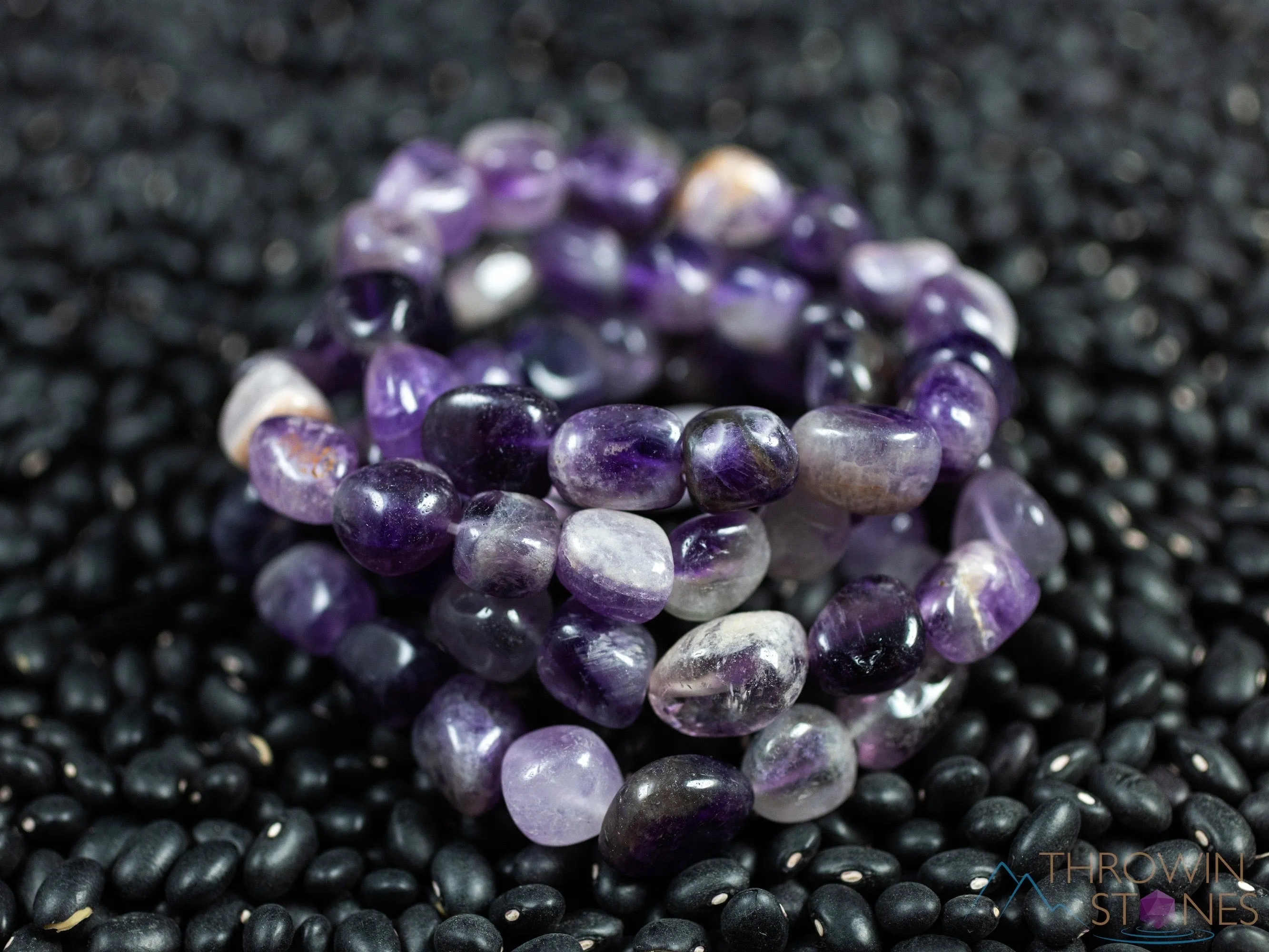 CHEVRON AMETHYST Crystal Bracelet - Tumbled Beads - Beaded Birthstone Bracelet, Handmade Jewelry, Healing Crystal Bracelet,  E0363