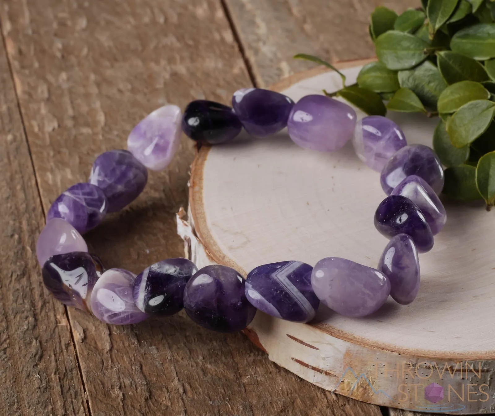 CHEVRON AMETHYST Crystal Bracelet - Tumbled Beads - Beaded Birthstone Bracelet, Handmade Jewelry, Healing Crystal Bracelet,  E0363