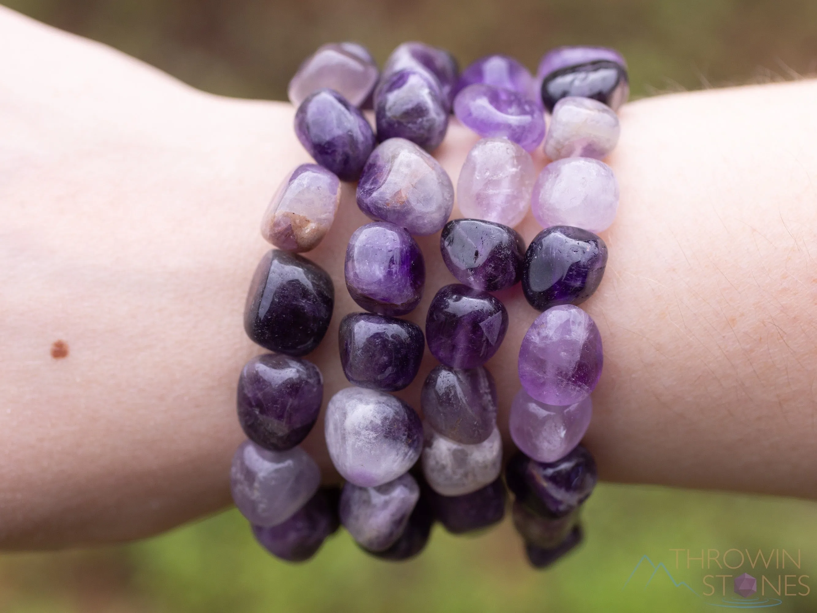 CHEVRON AMETHYST Crystal Bracelet - Tumbled Beads - Beaded Birthstone Bracelet, Handmade Jewelry, Healing Crystal Bracelet,  E0363