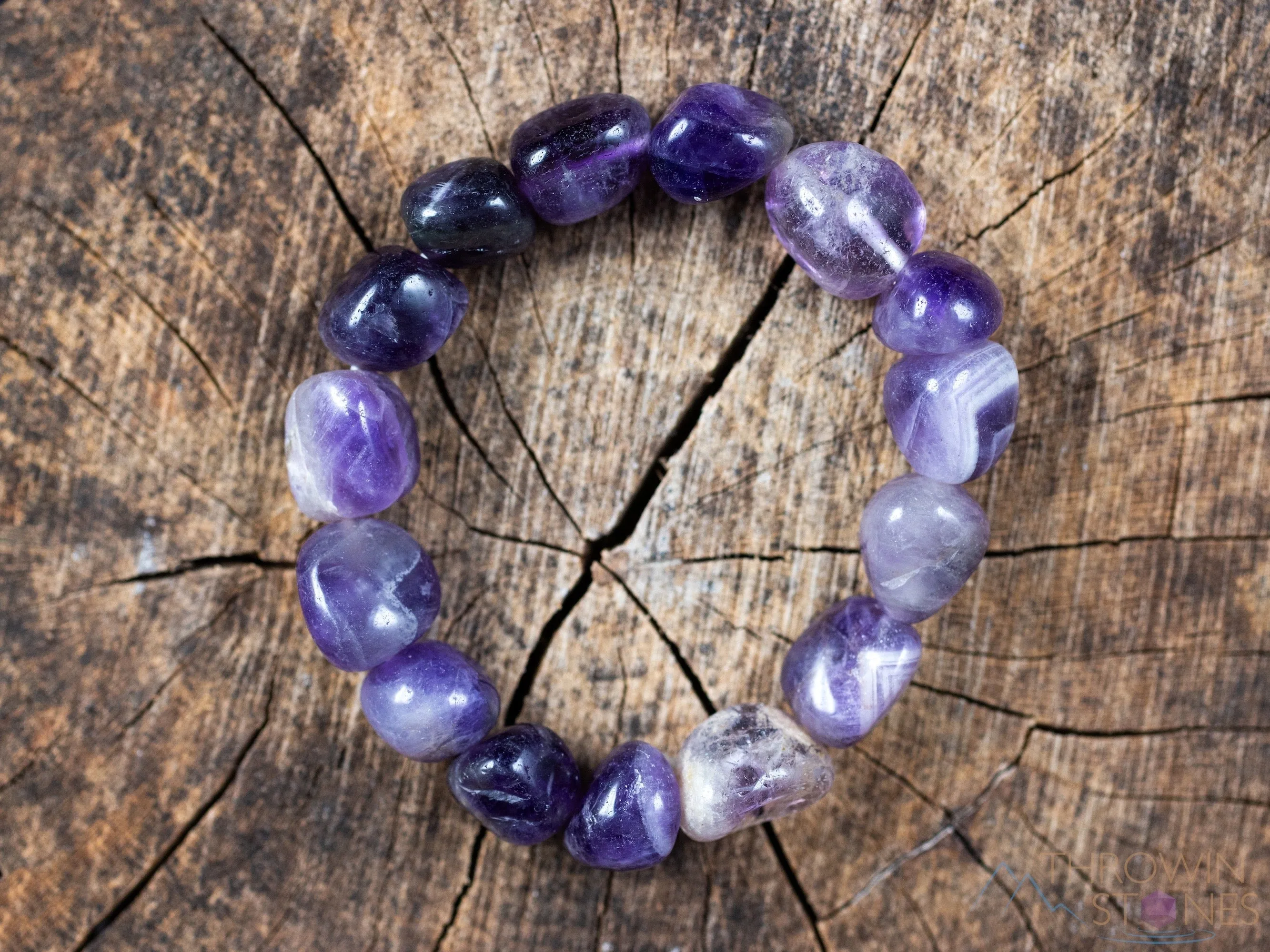 CHEVRON AMETHYST Crystal Bracelet - Tumbled Beads - Beaded Birthstone Bracelet, Handmade Jewelry, Healing Crystal Bracelet,  E0363