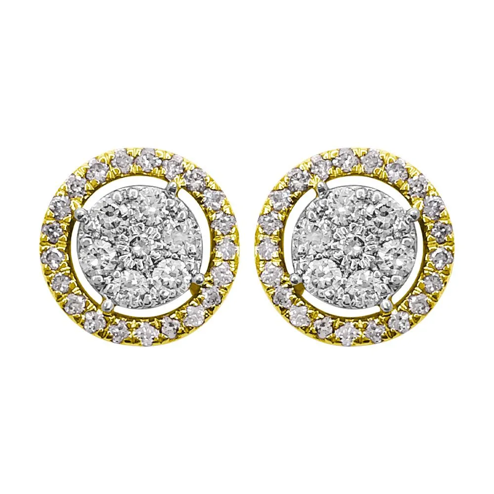 Cluster Halo Diamond Earrings .55cttw 10K Yellow Gold