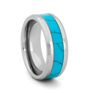 Comfort Fit 8mm Tungsten Carbide Wedding Ring With Turquoise Inlay