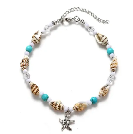 Conch, Starfish, & Pearl Beach Pendant Anklet