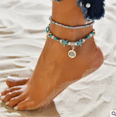 Conch, Starfish, & Pearl Beach Pendant Anklet