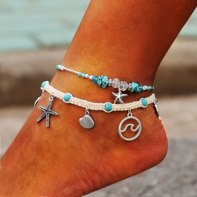 Conch, Starfish, & Pearl Beach Pendant Anklet