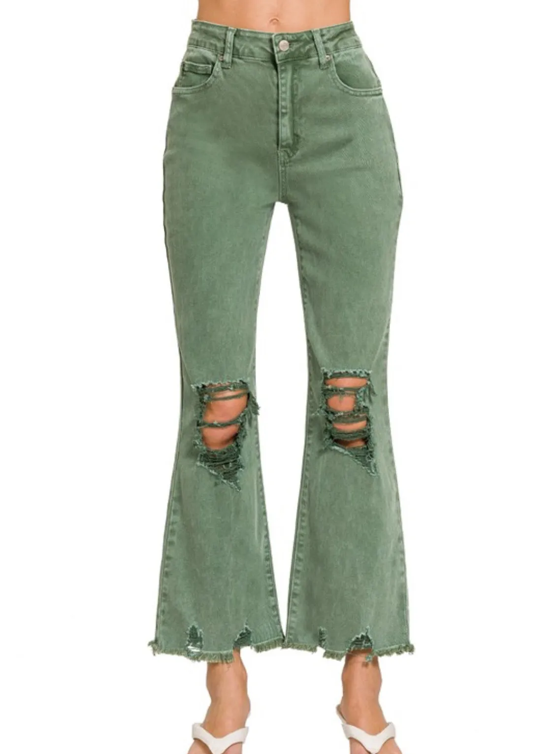 Court Straight Crop Jeans | Olive