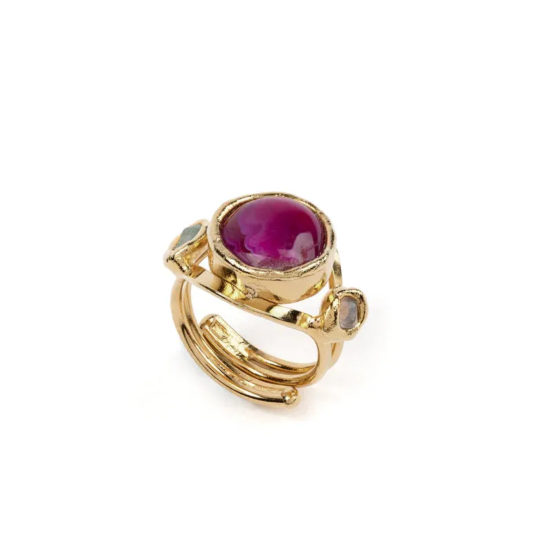 Crystal Protection Ring in Gold