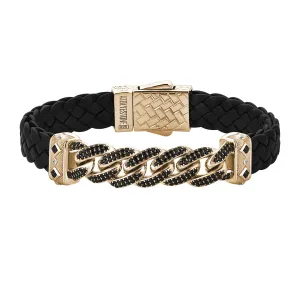 Cuban Links Woven Leather Bracelet in Silver