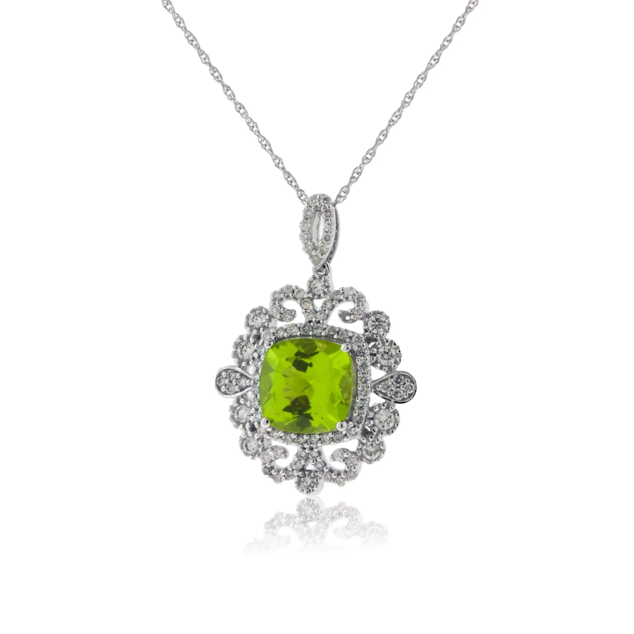 Cushion-Cut Peridot & Vintage Inspired Diamond Pendant