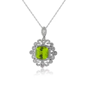 Cushion-Cut Peridot & Vintage Inspired Diamond Pendant