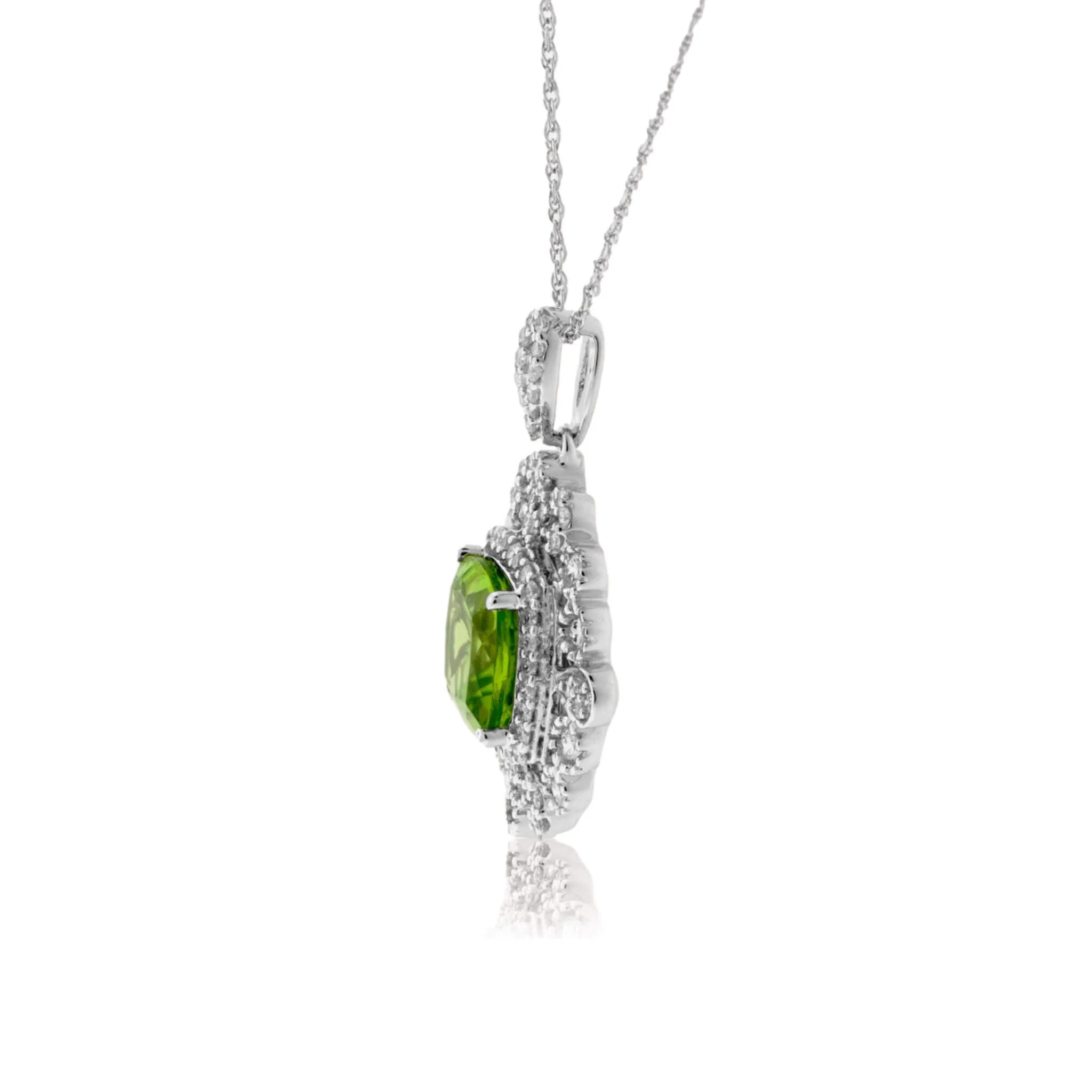 Cushion-Cut Peridot & Vintage Inspired Diamond Pendant